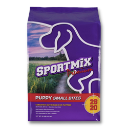 SPORTMiX® Puppy Small Bites 28/20 SPORTMiX® Puppy Small Bites 28/20, Midwestern Pet Food, Wells, puppy food formulated for first full year of growth, nutrient-rich puppy food, premium puppy food, chicken and fish protein puppy food, puppy food that promotes development of bones, teeth and muscles during this rapid stage of growth. puppy food with balanced Omega-6 and Omega-3 fatty acids, puppy food for healthy skin and beautiful coat, puppy food for growing, active puppy with 100% complete and balanced nutrition,  AAFCO approved puppy food