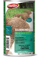 Martins® Surrender® Fire Ant Killer Martins®, Surrender®, Fire, Ant, Killer, controlling, Ants, treat, 108, mounds, one, pound, containers, Use, lawns, outdoors, turfgrass, fencerows, roadsides, ditchbanks,  Active, Ingredients, Acephate, 75%