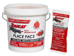 Tomcat® with Bromethalin Place Pacs Tomcat®, Bromethalin, Place, Pacs, Motomco, Home, Garden, Pesticide, Rodent, control, rat, bait, rat killer, mouse, rodenticide, premium, active, ingredient, high, rodent, populations, severe, infestations, acute, non-anticoagulant, active, 2, more, days, faster, nervous, system, ATP, Inhibitor, transfer, energy, across, nerve, cells. quick, knockdown, less, bait, palatability, effective, pellets, contaminated, odors, moisture, dirt. small, tight, spaces, hard, reach, areas, 3, oz, tub, 22